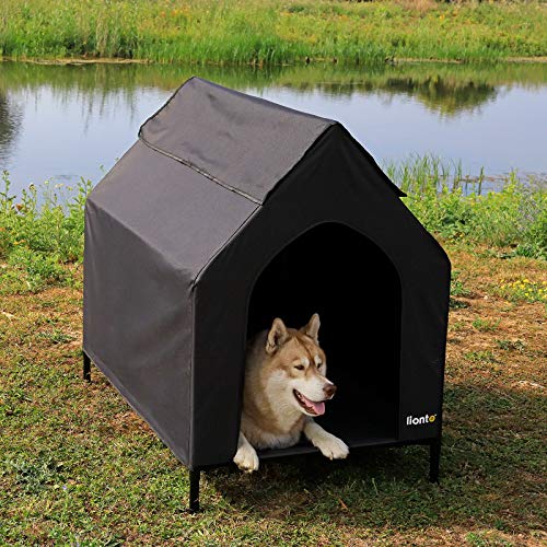 lionto Überdachte Hundeliege erhöhte Hundehütte Hundebett mit Dach, (M) 110x75x105 cm schwarz - 2